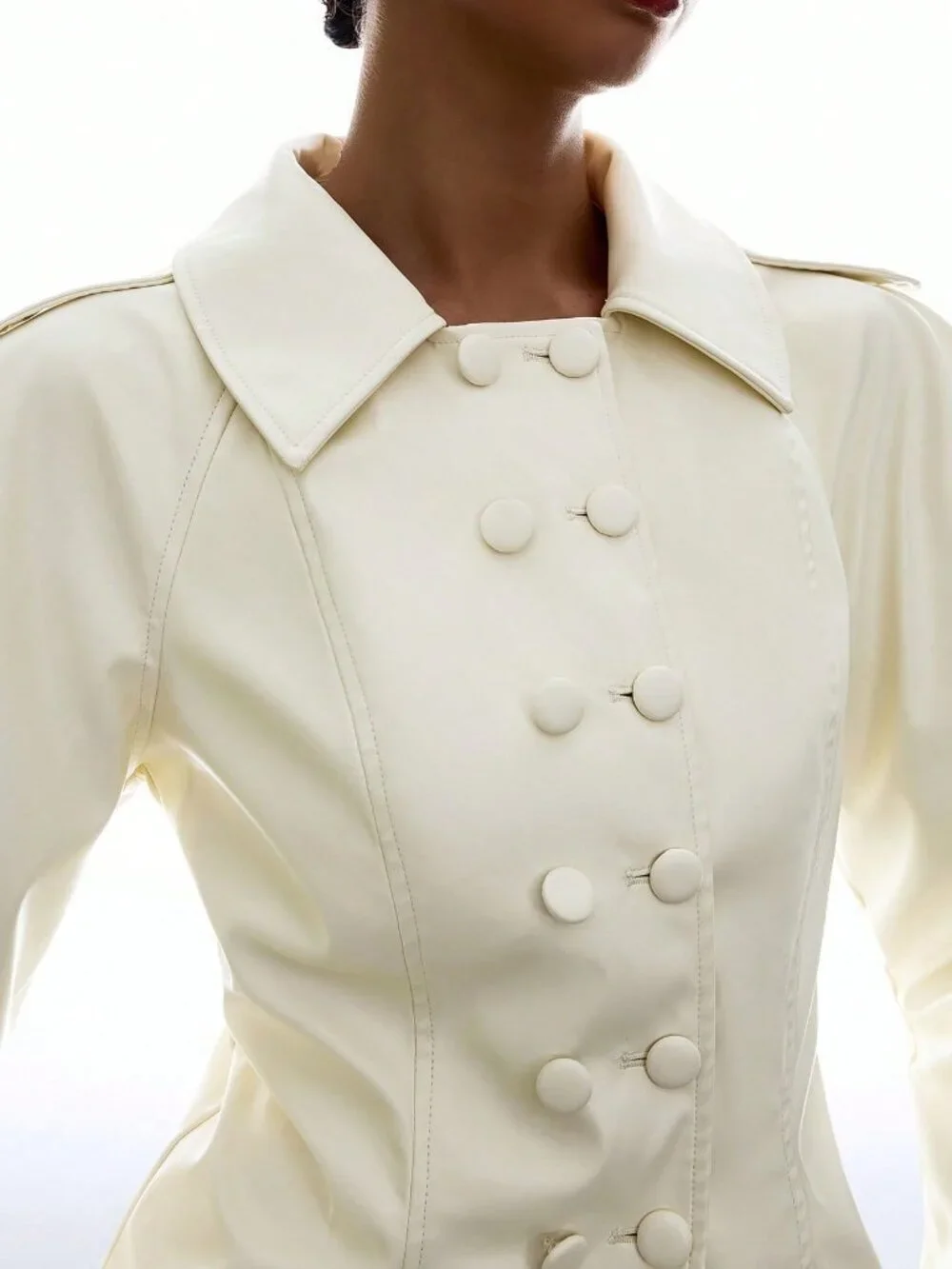 Beige Casual Double-Breasted Puff Long Sleeve Women's Elegant Streetwear Jacket